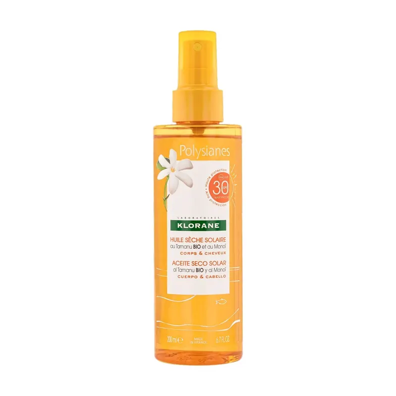 Olio Secco Solare SPF30 con Tamanu BIO e Monoi KLORANE | Pinalli