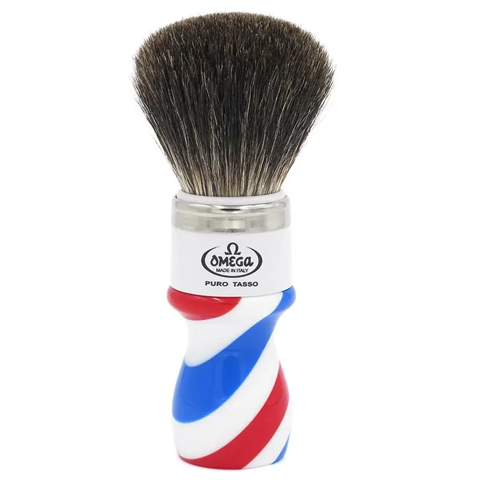 Omega 6807 pennello da barba Barber Pole in tasso nero