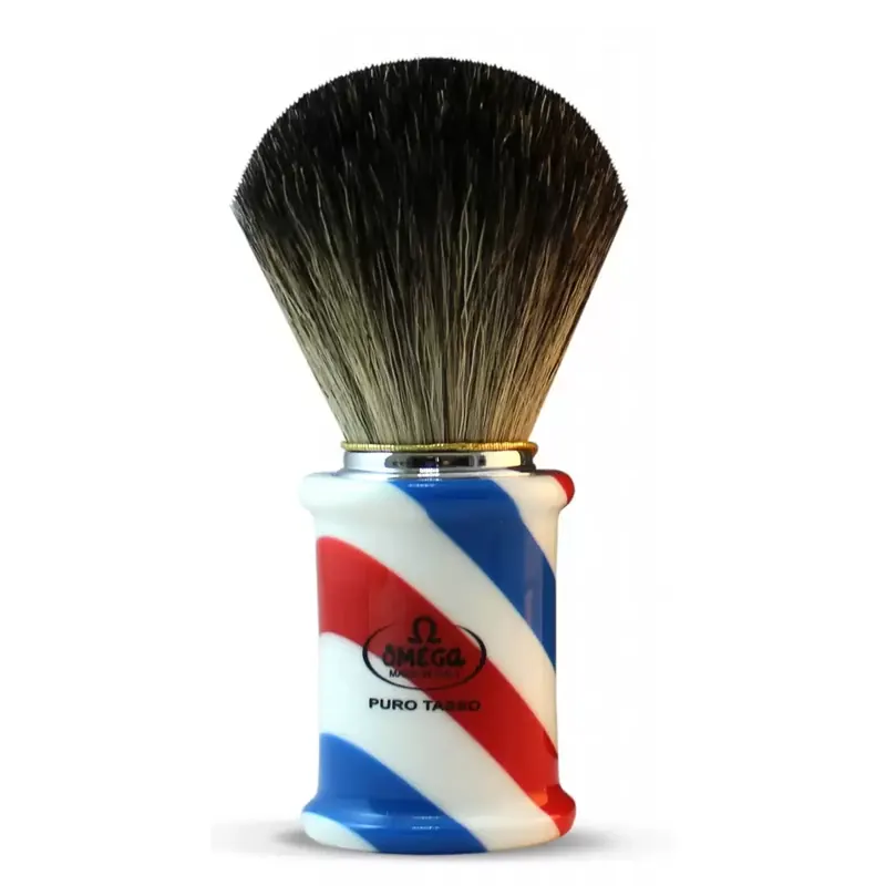 Omega Black Badger Barber Pole Shaving Brush