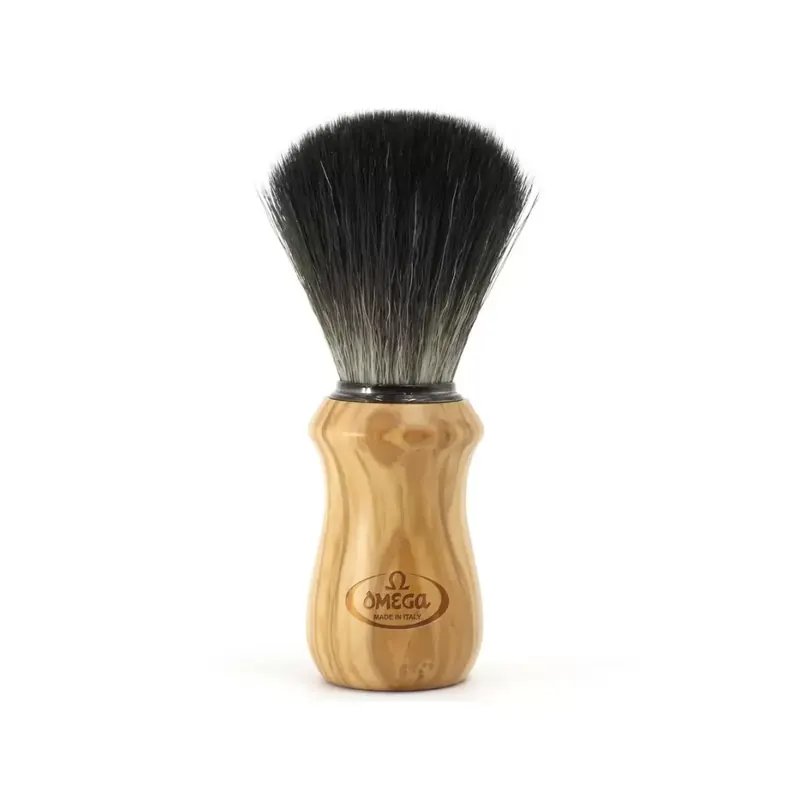 Omega Black Fiber Hi-Brush Olive Wood Shaving Brush