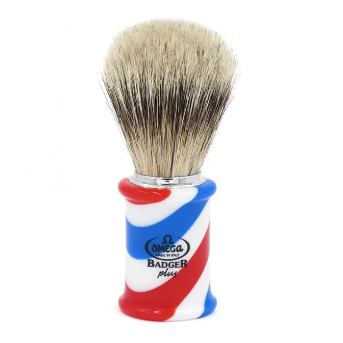 Omega pennello da barba Barber Pole Badger Plus misto tasso e setola
