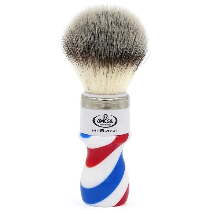 Omega pennello da barba Barber pole in fibra sintetica