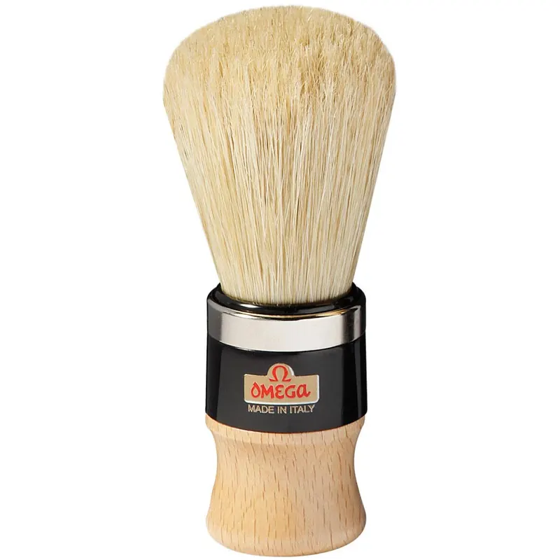 Omega pennello da barba in setola con manico in legno e plastica