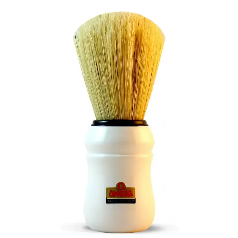 Omega Professional Nº49 Pure Bristle Shaving Brush White Handle