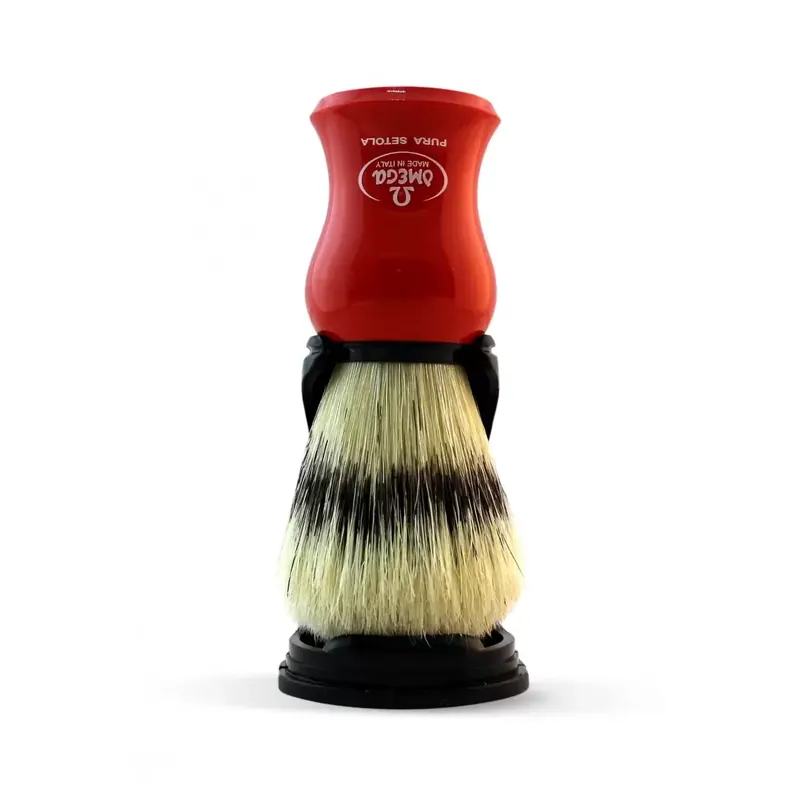 Omega Pure Bristle Red Shaving Brush with Stand