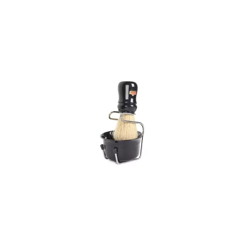 Omega Shaving Boar Brush Black Handle & Shaving Bowl & Shaving Brush Stand