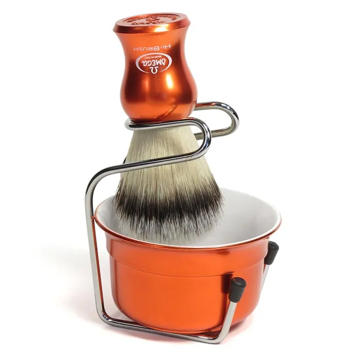 Omega VB065.18 set da barba Hi-Brush con pennello sintetico, ciotola e supporto