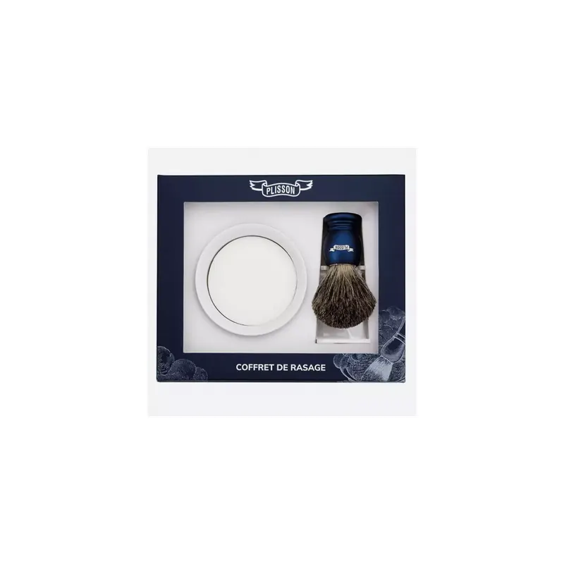 Plisson Blue Set 3 pieces Russian Gray Badger Brush, Porcelain Bowl and Soap
