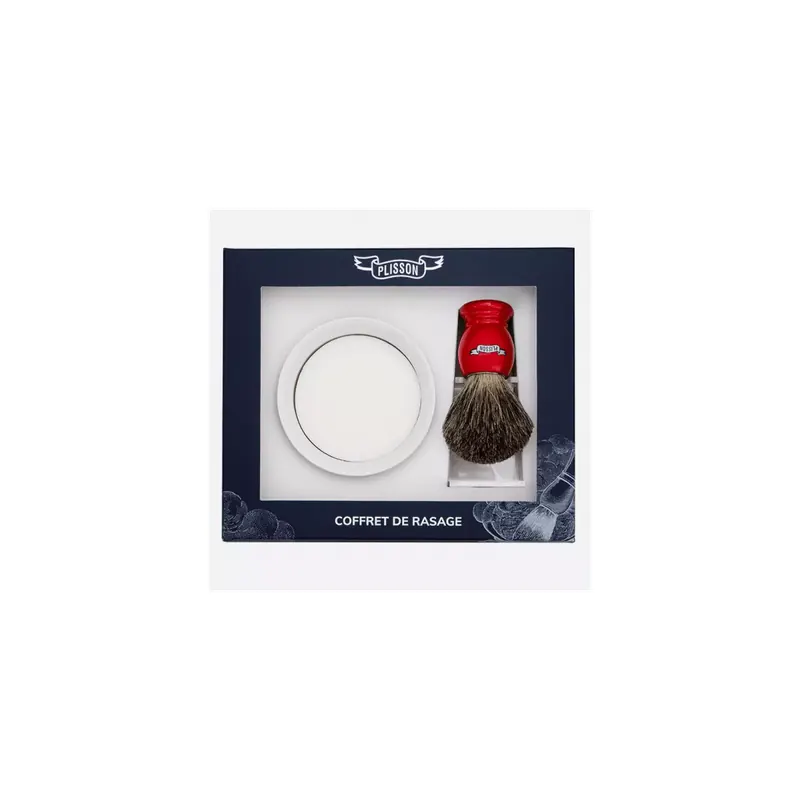 Plisson Red Set 3 pieces Russian Gray Badger Brush, Porcelain Bowl and Soap