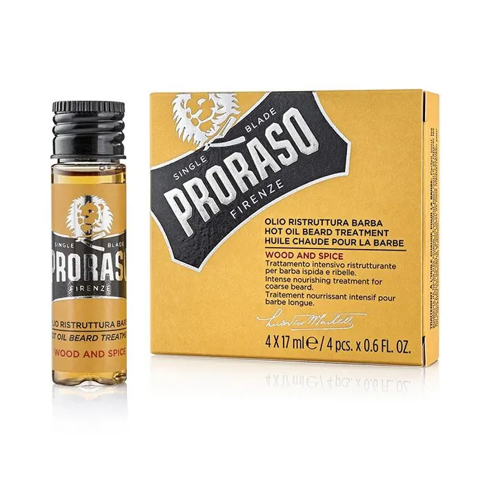 Proraso olio per barba a caldo Wood and Spice 4 fiale da 17ml