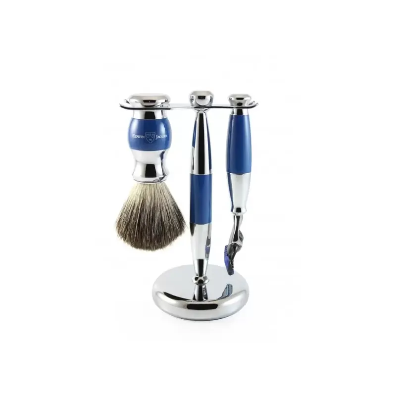 Set Gillette Fusion Proglide razor, shaving brush synthetic fibre and stand blue