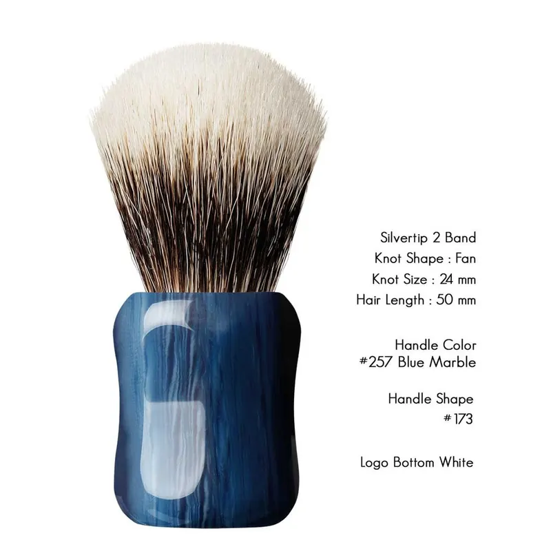 Shavemac Shaving Brush MB2 Silvertip 2-Band Fan Shape 50mm Blue/Marble