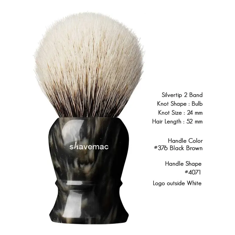 Shavemac Shaving Brush ML3 Silvertip 2-Band 50mm Black/Brown