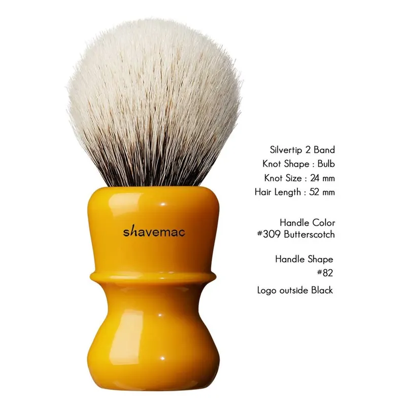 Shavemac Shaving Brush RB3 Silvertip 2-Band 24mm Butterscotch