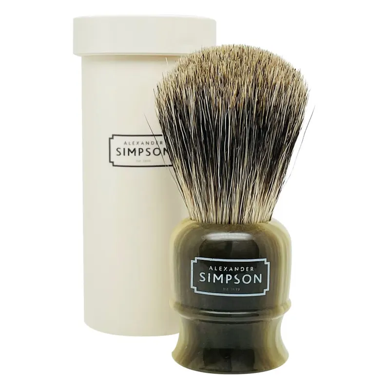 Simpson pennello da barba pure badger con tubo da viaggio Highbury Faux Horn S