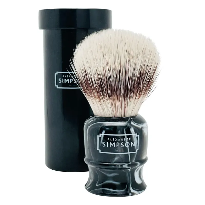 Simpson pennello da barba sintetico con tubo da viaggio Highbury Faux Ebony Marble S