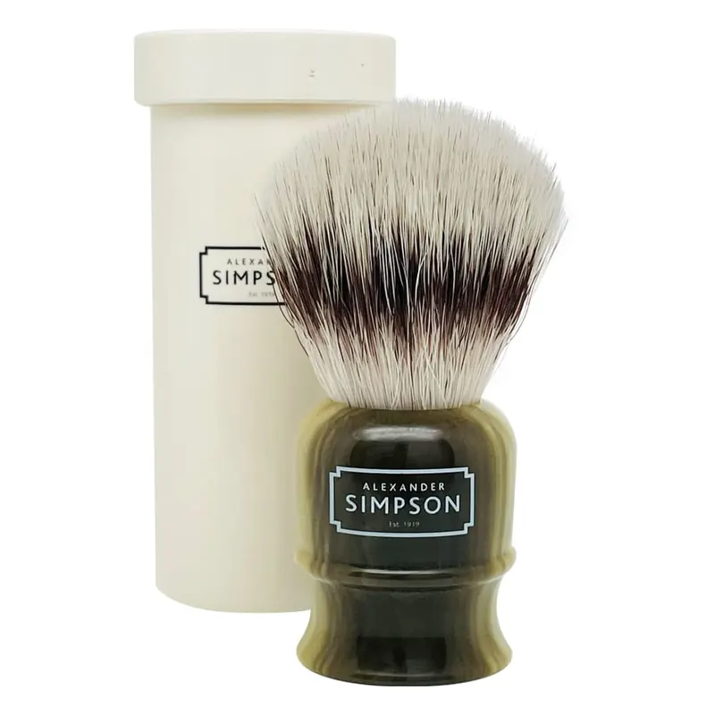 Simpson pennello da barba sintetico con tubo da viaggio Highbury Faux Horn S