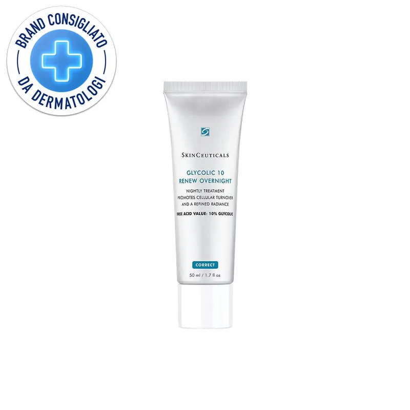 SkinCeuticals Glycolic 10 Renew Overnight - Fluido notte che promuove il turnover cellulare e dona luminosità alla pelle con Acido Glicolico 50ml