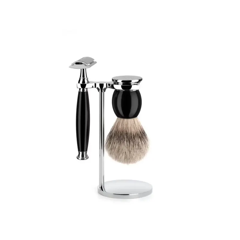 SOPHIST - High-Grade Black Resin, Safety Razor, Silvertip Badger Shaving Set fro