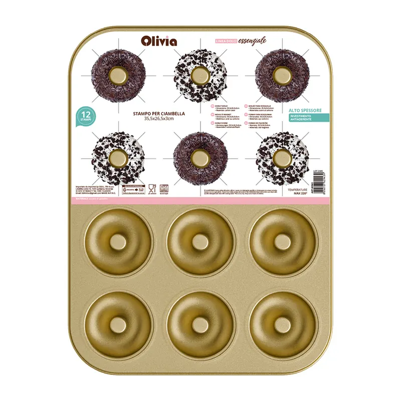 Stampo ciambella 35,5×26,5x3cm antiaderente acciaio al carbonio 12 pezzi