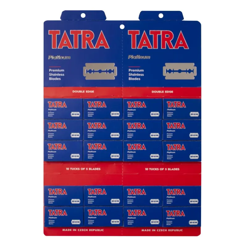 Tatra 100 lamette da barba Platinum acciaio inox – espositore appendibile HBDC