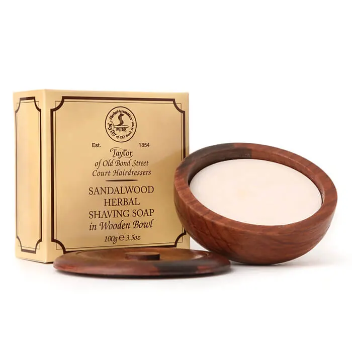 Taylor of Old Bond Street sapone da barba solido Sandalwood in ciotola di legno 100gr