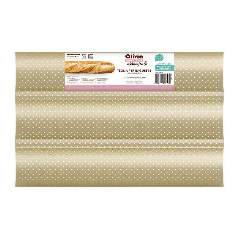 Teglia baguette 3 posti 24,5×38,5×2,5cm antiaderente forata in acciaio al carbonio