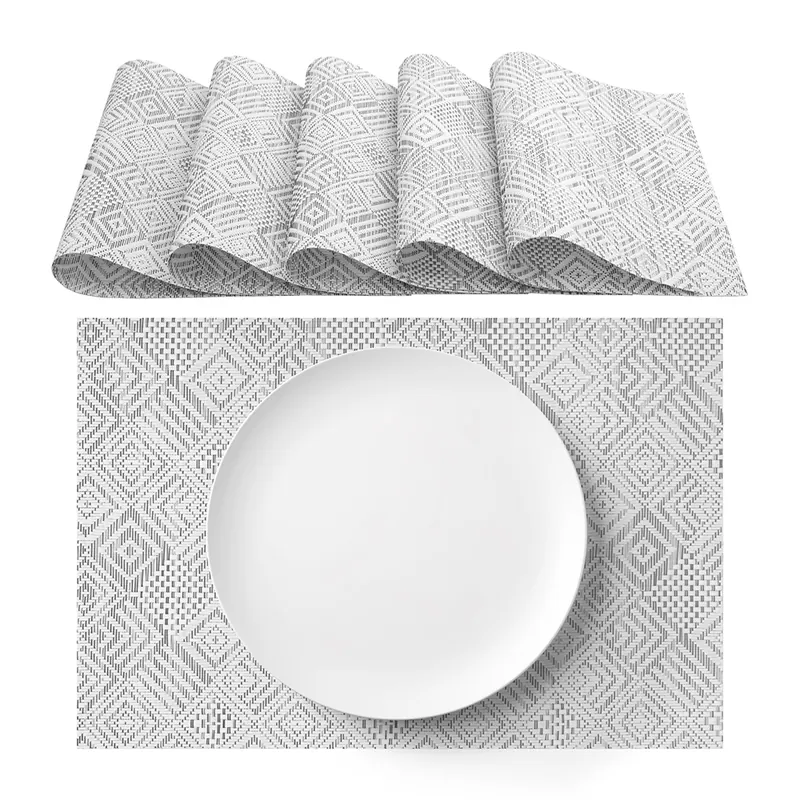 Tovagliette americane lavabili in PVC Bianco Grigio 30x45cm 6 pezzi