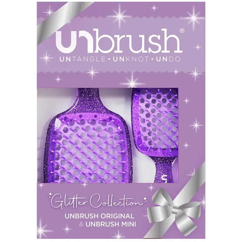 UNbrush Hair Brush Glitter Duo Set, Amethyst Lavender