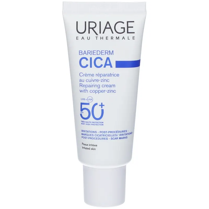 URIAGE BARIEDERM-CICA Crema riparatrice SPF50+, pelle danneggiata al sole, viso e corpo