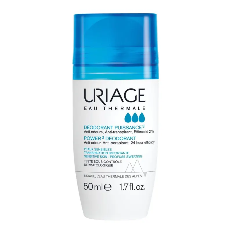 URIAGE Deodorante Power3 antitraspirante roll-on, anti-odore sudorazione intensa, efficacia 24H